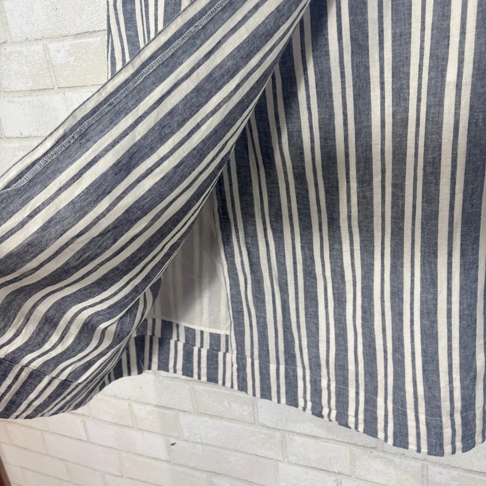 Gap Linen Stripe Wrap Midi Skirt Size M Academia Coastal Preppy Nautical Pockets